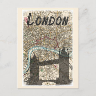 London England Tower Bridge Map Travel Postcard