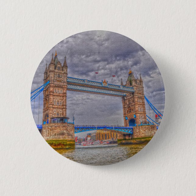 London, England Tower Bridge & Thames River Button (Front)