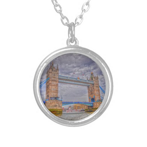 London England Tower Bridge  Thames River Silver Plated Necklace