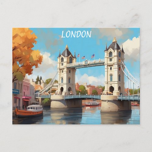 London England Tower Bridge Watercolor Travel Postcard