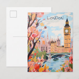 London England Travel City Painting Aesthetic Postcard