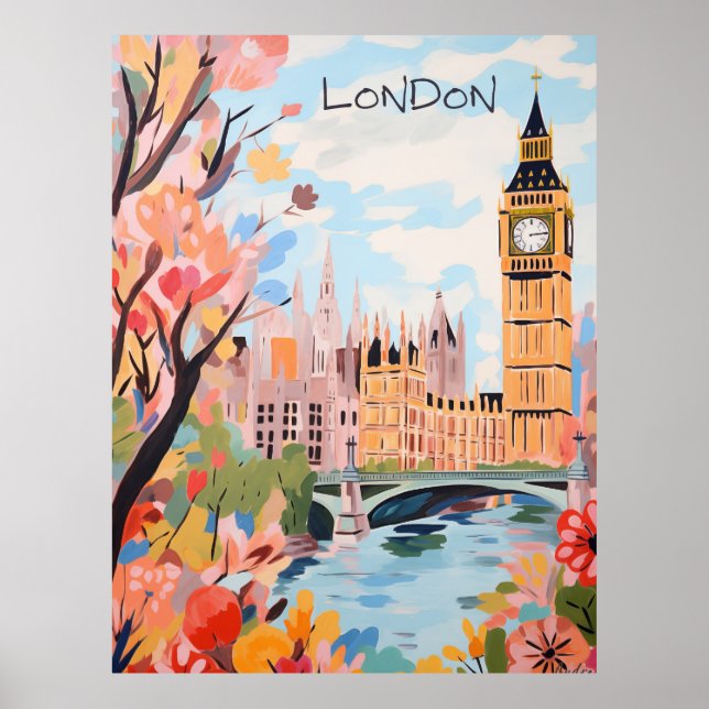London England Travel City Painting Aesthetic Poster (Front)