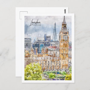 London England Travel Place Watercolor Postcard