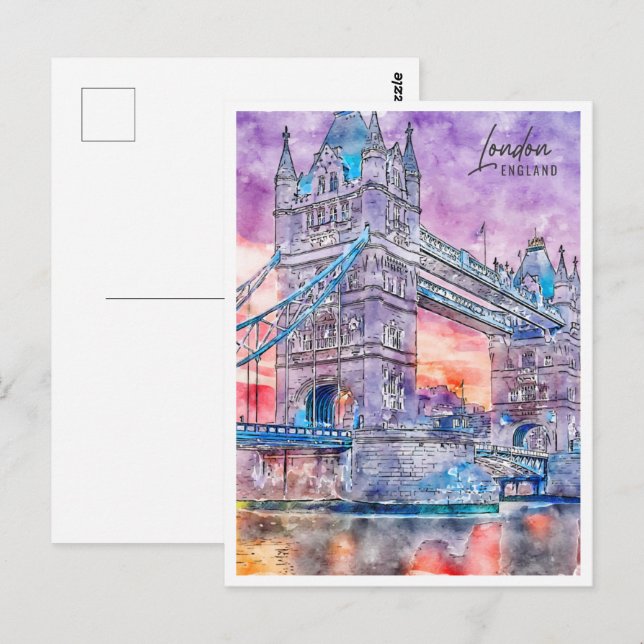 London England Travel Place Watercolor Postcard (Front/Back)