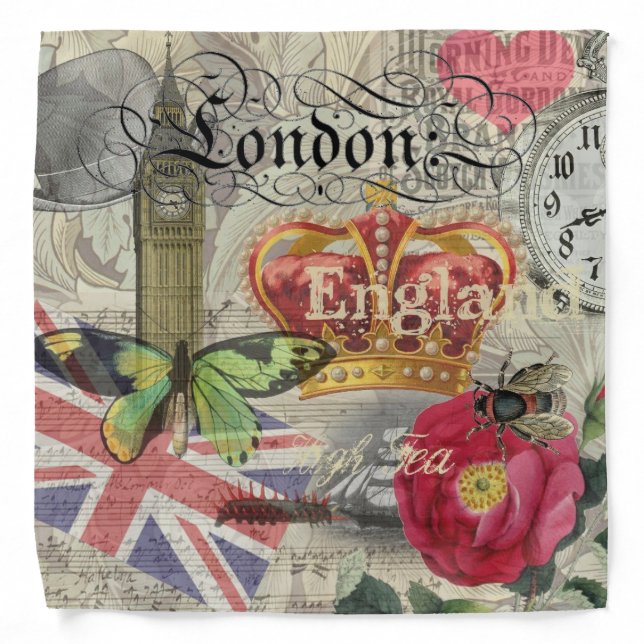 London England Travel Vintage Europe Art Bandana (Front)