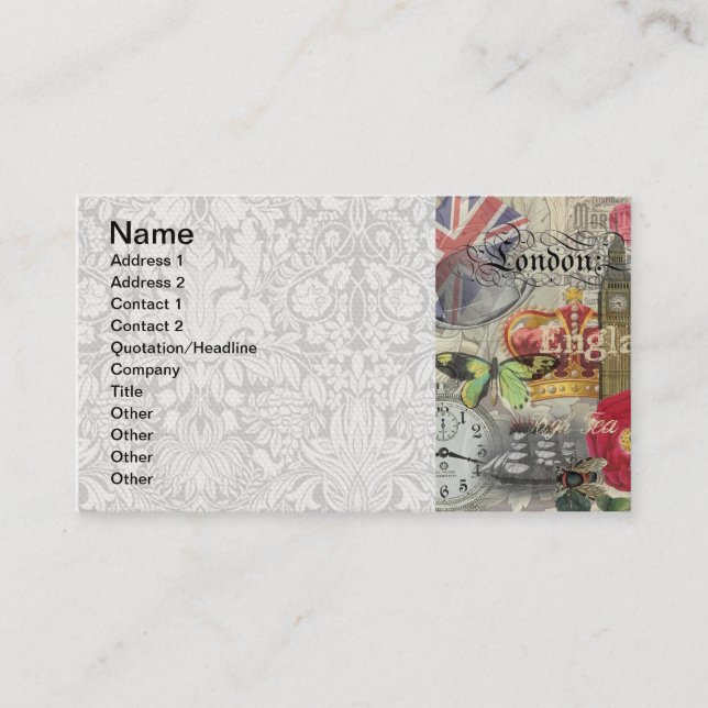 London England Travel Vintage Europe Art Business Card (Front)