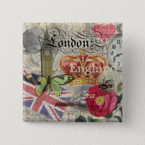 London England Travel Vintage Europe Art Button