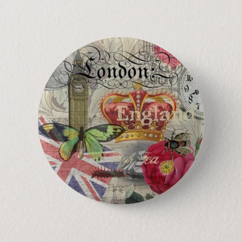 London England Travel Vintage Europe Art Button