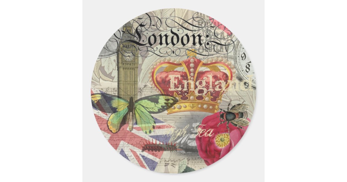 London England Travel Vintage Europe Art Classic Round Sticker | Zazzle