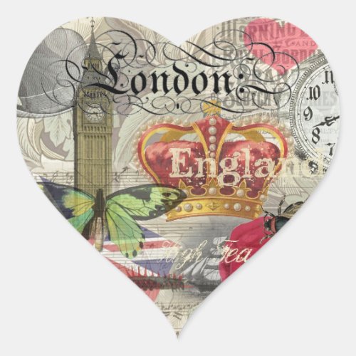 London England Travel Vintage Europe Art Heart Sticker