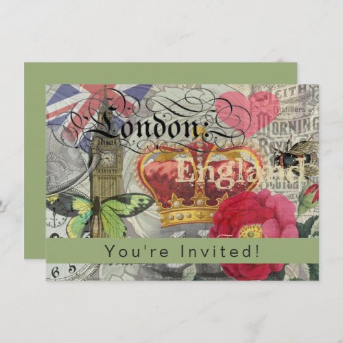 London England Travel Vintage Europe Art Invitation