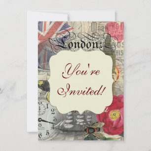 London England Travel Vintage Europe Art Invitation