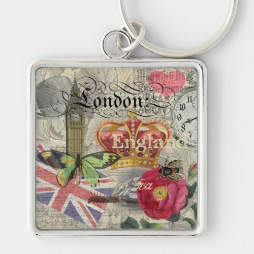 London England Travel Vintage Europe Art Keychain