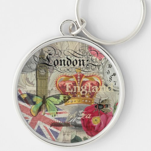 London England Travel Vintage Europe Art Keychain