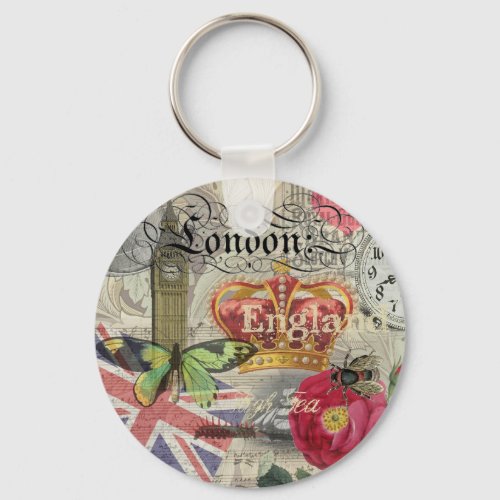 London England Travel Vintage Europe Art Keychain