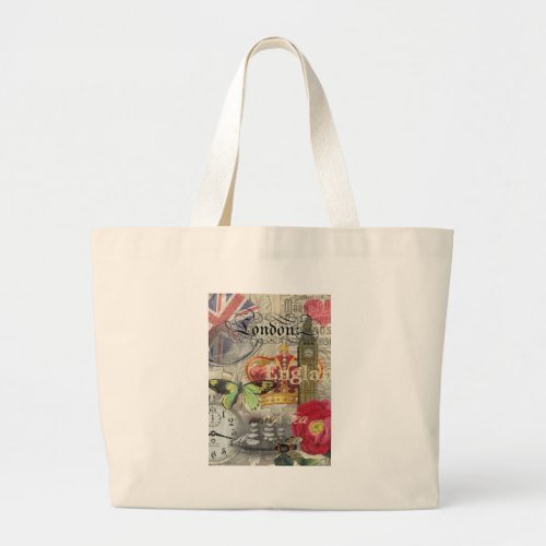 London England Travel Vintage Europe Art Large Tote Bag