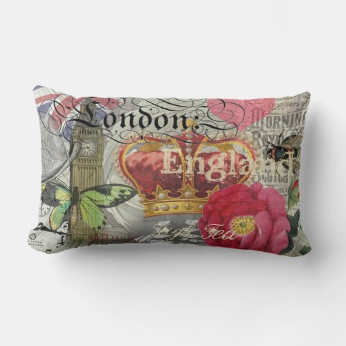 London England Travel Vintage Europe Art Lumbar Pillow