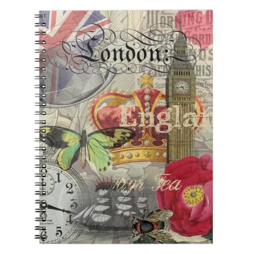 London England Travel Vintage Europe Art Notebook