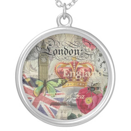 London England Travel Vintage Europe Art Silver Plated Necklace