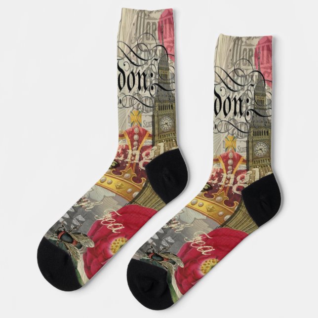 London England Travel Vintage Europe Art Socks (Left)