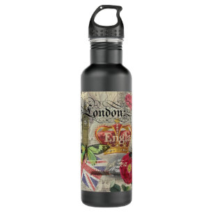 London England Travel Vintage Europe Art Stainless Steel Water Bottle