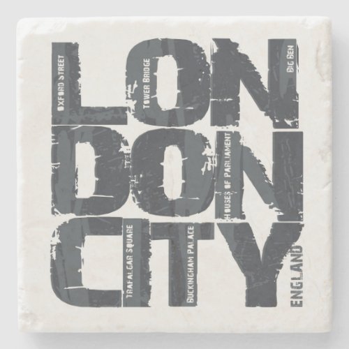 London England Typography Stone Coaster