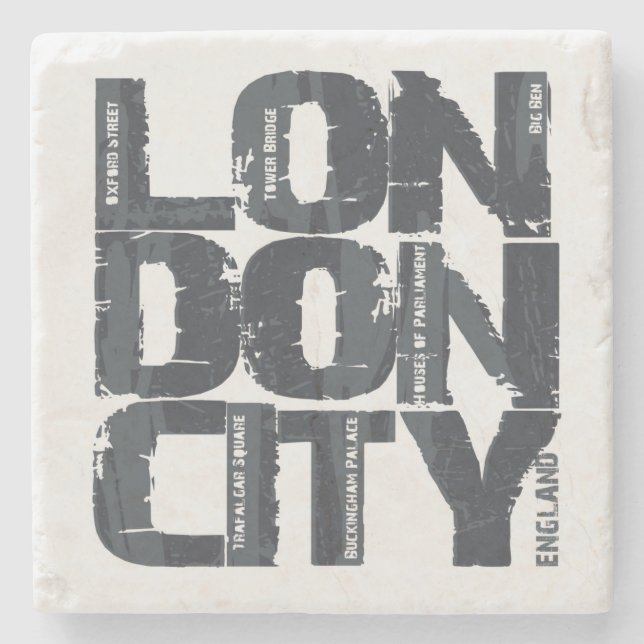London, England Typography Stone Coaster (Front)