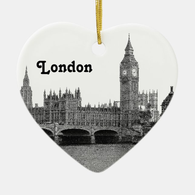 London England UK Skyline Etched Ceramic Ornament (Front)