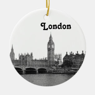 London England UK Skyline Etched Ceramic Ornament