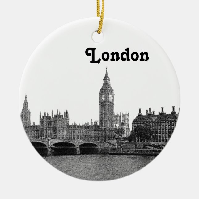 London England UK Skyline Etched Ceramic Ornament (Front)