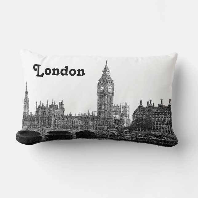 London England UK Skyline Etched Lumbar Pillow (Front)