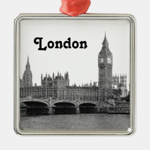 London England UK Skyline Etched Metal Ornament