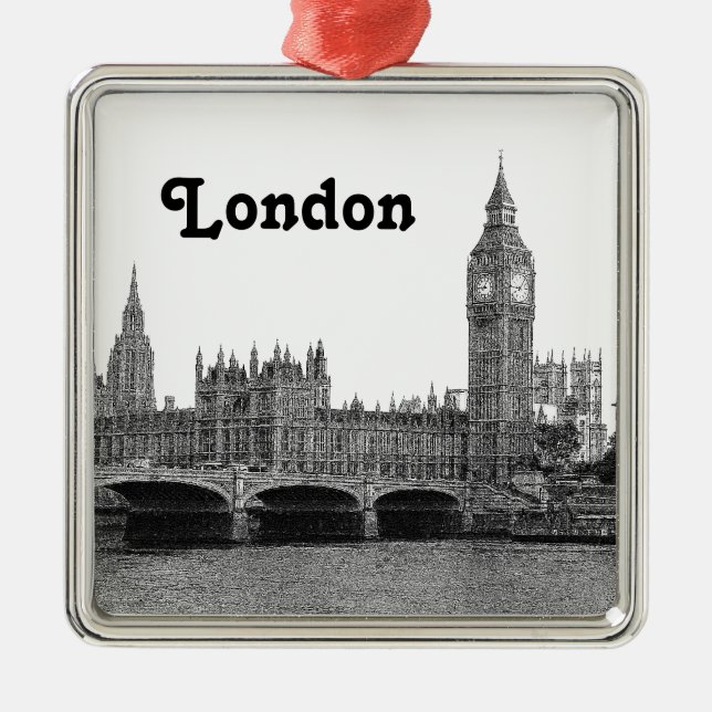 London England UK Skyline Etched Metal Ornament (Front)