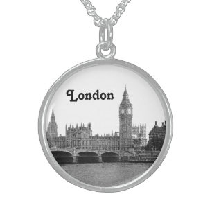 London England UK Skyline Etched Sterling Silver Necklace