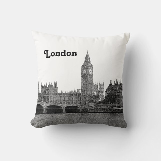 London England UK Skyline Etched Throw Pillow (Front)
