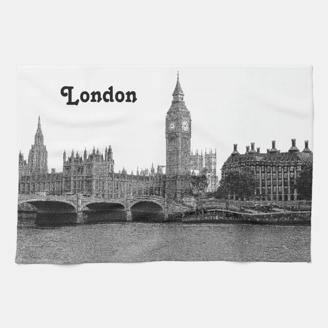 London England UK Skyline Etched Towel (Horizontal)