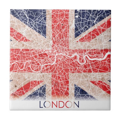 London England United Kingdom UK Flag City Map Ceramic Tile