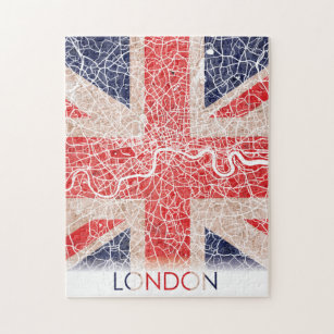 London England United Kingdom UK Flag City Map Jigsaw Puzzle