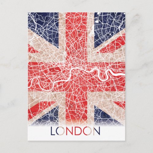 London England United Kingdom UK Flag City Map Postcard