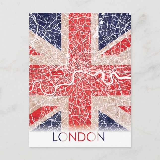 London England United Kingdom UK Flag City Map Postcard (Front)