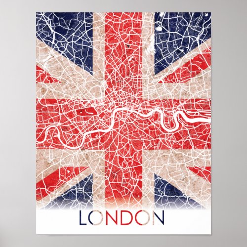 London England United Kingdom UK Flag City Map Poster