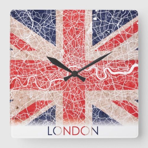 London England United Kingdom UK Flag City Map Square Wall Clock