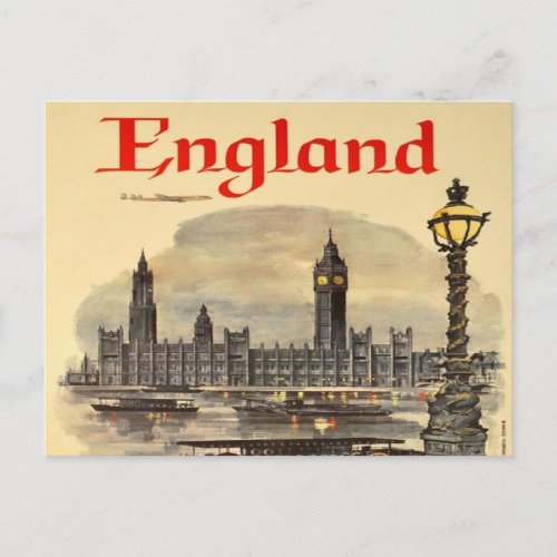 london England Vintage retro tourism Big Ben Postcard