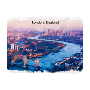 London England Watercolor Aerial Cityscape Magnet