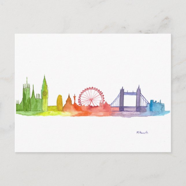 London England watercolor colorful British rainbow Postcard (Front)