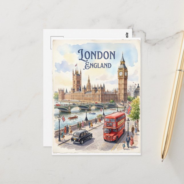 London England watercolor  Postcard (Front/Back In Situ)