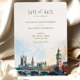 London England Watercolor Save the Date Wedding Invitation