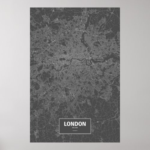 London England white on black Poster