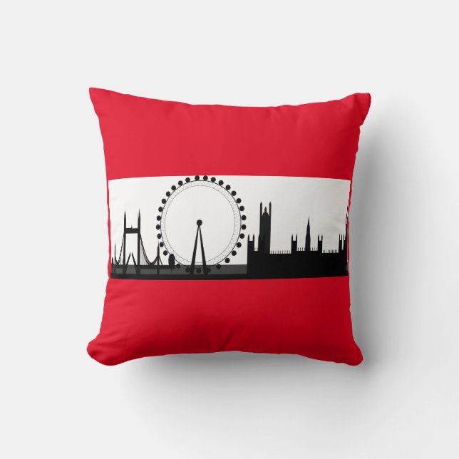London Eye City Skyline England Red Throw Pillow (Front)