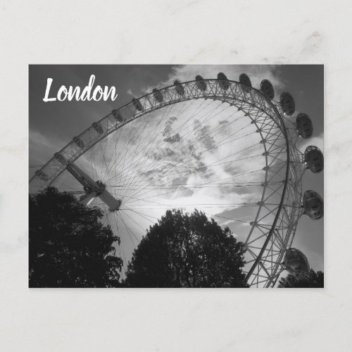 London Eye Ferris Wheel Black and White Landmark Postcard